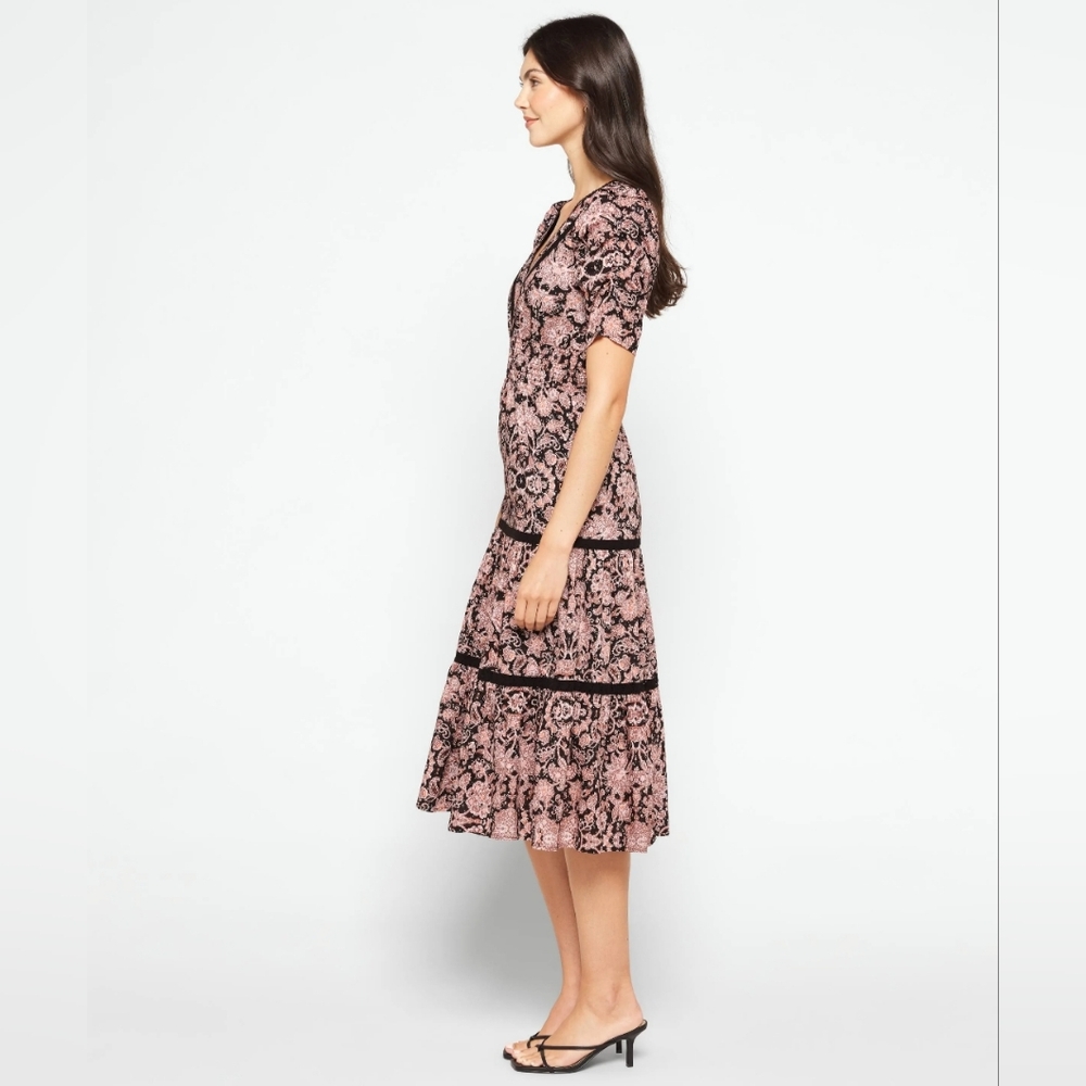 NWT B.B Dakota Black Batik Print Midi Dress Size Large - Picture 2 of 4